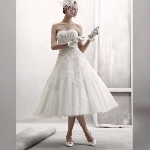 Strapless Tea Length Wedding Dress
